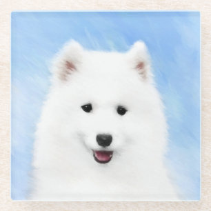Samoyed Puppy Painting - Cute Original Dog Art Glazen Onderzetter