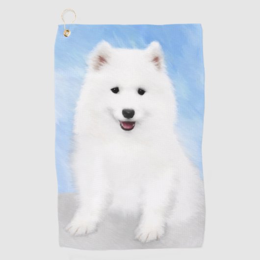 Samoyed Puppy Painting - Cute Original Dog Art Golfhanddoek (Voorkant)