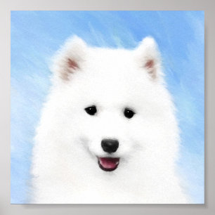 Samoyed Puppy Painting - Cute Original Dog Art Poster