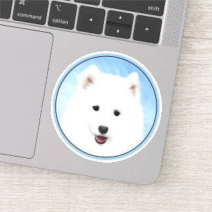 Samoyed Puppy Painting - Cute Original Dog Art Sticker