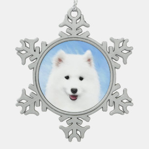 Samoyed Puppy Painting - Cute Original Dog Art Tin Sneeuwvlok Ornament