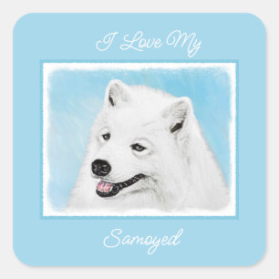 Samoyed schilderen - Kute Original Dog Art Square  Vierkante Sticker