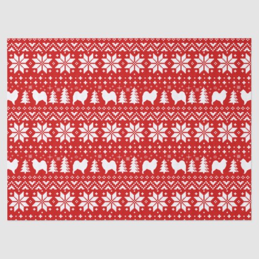 Samoyed Silhouettes kerstpatroonrood Tissuepapier (Voorkant)