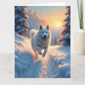 Samoyed Snowy Mountain Adventure Christmas Kaart (Voorkant)