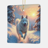 Samoyed Snowy Mountain Adventure Christmas Keramisch Ornament (Links)