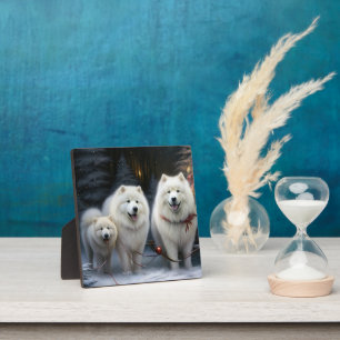 Samoyed Snowy Sleigh Kerstmisdecor Fotoplaat