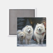 Samoyed Snowy Sleigh Kerstmisdecor Magneet (Voorkant / Achterkant)