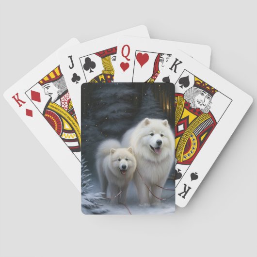 Samoyed Snowy Sleigh Kerstmisdecor Pokerkaarten (Achterkant)
