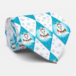 Samoyed Winter Holiday Diamond Pattern Stropdas