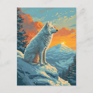 Samoyed winterbergbos tijdens zonsondergang briefkaart