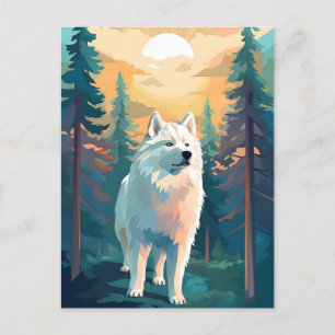 Samoyed winterbergbos tijdens zonsondergang briefkaart