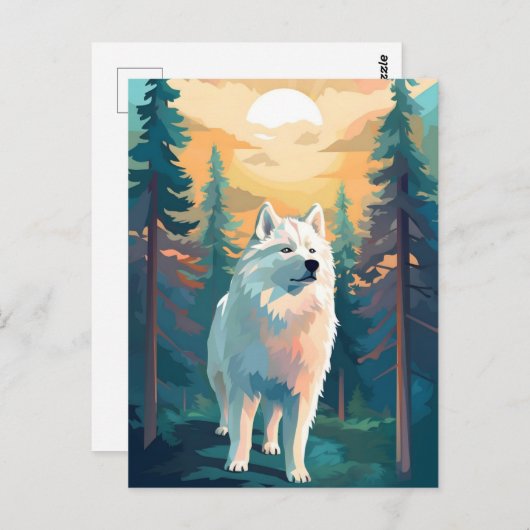 Samoyed winterbergbos tijdens zonsondergang briefkaart (Voorkant / Achterkant)