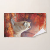 Samoyède dans les feuilles d'automne tombées inspi (Serviette à main)