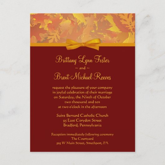 Sample bruiloft uitnodiging - Herfst bladeren Briefkaart (Voorkant)