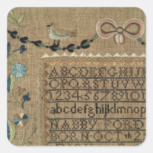 Sampler door N.Ford, 1799, New Hampshire Vierkante Sticker