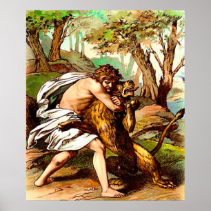 samson doodt een klein poster leeuw