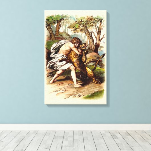 Samson en de leeuw canvas afdruk (Insitu (Houten vloer))