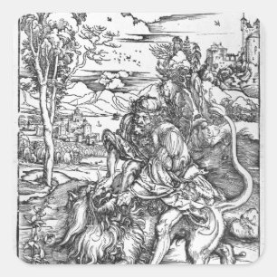Samson slaying the lion, c.1496-98 vierkante sticker