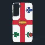 Samsung Galaxy S22 Plus Case Flag of Montreal<br><div class="desc">Celebrate the vibrant heritage and multicultural roots of Montreal with this custom Samsung Galaxy S22 Plus case featuring the official flag of the city of Montreal. The design showcases the classic white background divided by a bold red cross, symbolizing the Christian heritage of the city. In each quadrant, you'll find...</div>