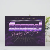 Samuel prénom carte rétro lilas anniversaire (Debout devant)