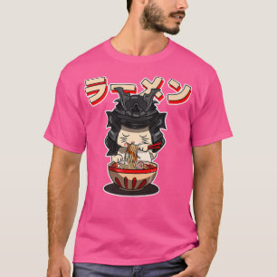 Samurai Anime Japanse Cartoon Kawaii Kat Eating R T-shirt