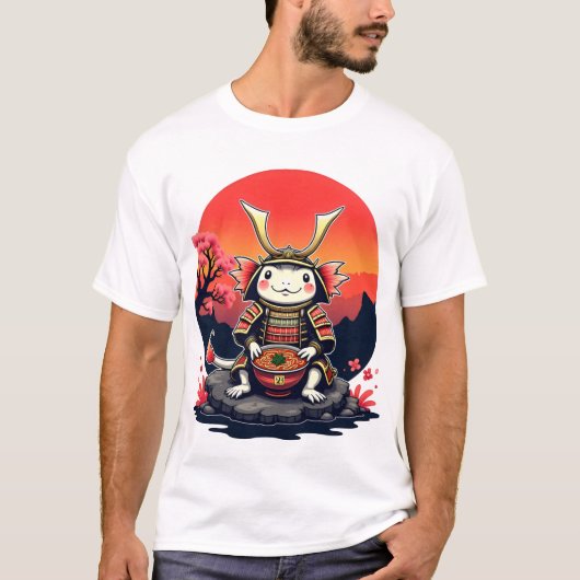 Samurai Axolotl met Ramen Bowl T-shirt (Voorkant)