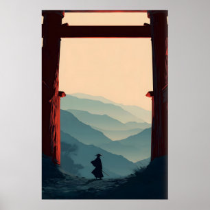 Samurai Berg Poster Eenzame Zwaardvechter, Torii