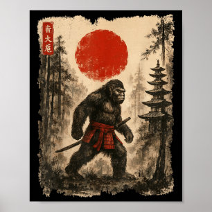 Samurai Bigfoot Japanese  Sasquatch Ukiyo-e Poster