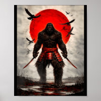 Samurai Bigfoot Japanse Vintage Grafische Kunst Gr