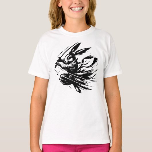 Samurai Bunny Black Ink Warrior Rabbit T-shirt (Voorkant)
