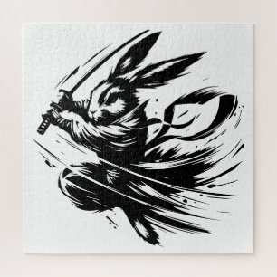 Samurai Bunny Zwarte Inkt Krijger Konijn Legpuzzel