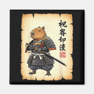 Samurai Capybara Japans Kunst Vintage Grafisch Gra Magneet