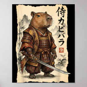 Samurai Capybara Japans Kunst Vintage Grafisch Gra Poster