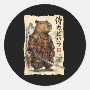 Samurai Capybara Japans Kunst Vintage Grafisch Gra Ronde Sticker