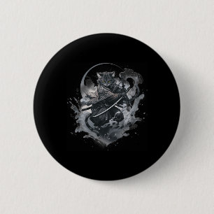Samurai Cat Anime Japanse Ninja Warrior Esthetisch Ronde Button 5,7 Cm