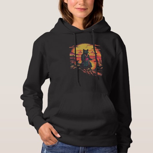 Samurai Cat Bushido Japanese Aesthetic Style Hoodie (Voorkant)