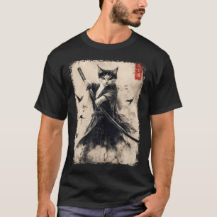 Samurai Cat Graphic T-shirt Warrior  Japans A