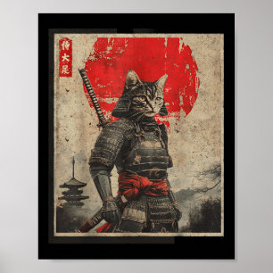  Samurai Cat Japanese Graphic T - shirts Mannen Uk Poster
