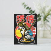 Samurai Cat Japanese Wave – Carte postale Guerrier (Debout devant)