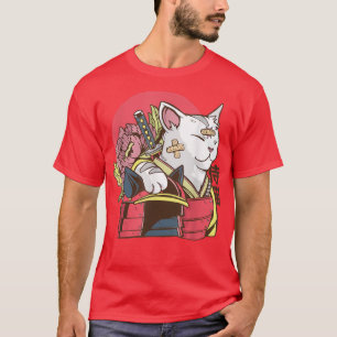 Samurai Cat met Armor Plaster Asian Martial Arts T-shirt