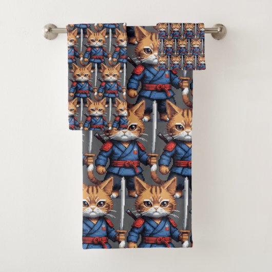 Samurai Cat Pixel Art Bad Handdoek (Insitu)