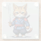 Samurai Cat Pixel Art Glazen Onderzetter (Achterkant)