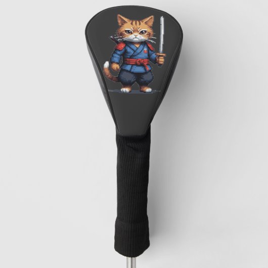 Samurai Cat Pixel Art Golfheadcover (Voorkant)