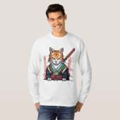 Samurai Cat Pixel Art meesterwerk T-shirt (Voorkant volledig)