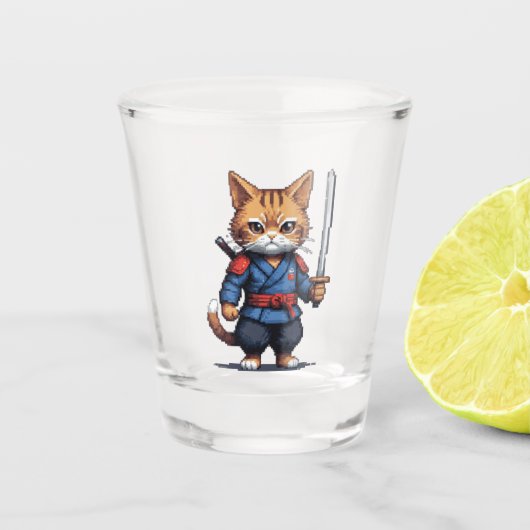 Samurai Cat Pixel Art Shot Glas (Voorkant)