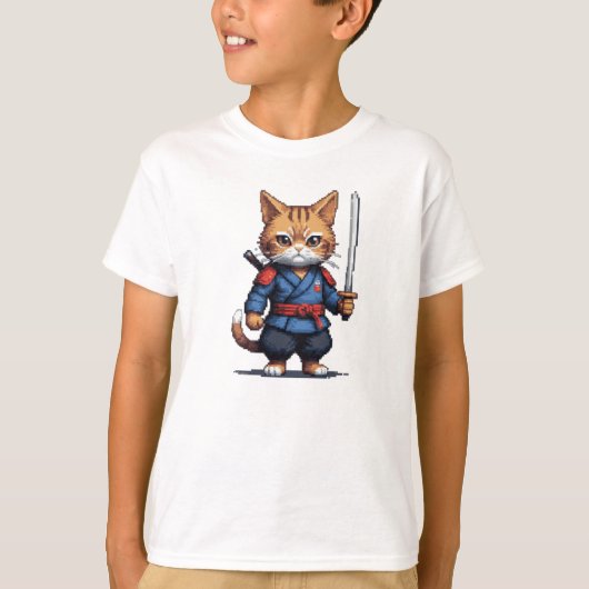 Samurai Cat Pixel Art T-shirt (Voorkant)