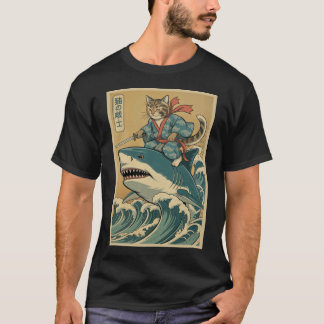 Samurai Cat Riding Shark Japanese Pullover
