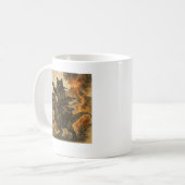 Samurai Cat Rijden Dinosaurus In Vulkanische Uitba Koffiemok (Voorkant links)