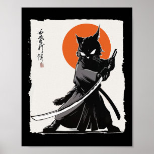 Samurai Cat  Ukiyo-e Funny Warrior Cat Mang Poster