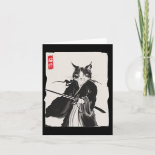 Samurai Cat Warrior Ink Art Grappige Japanse stijl Kaart